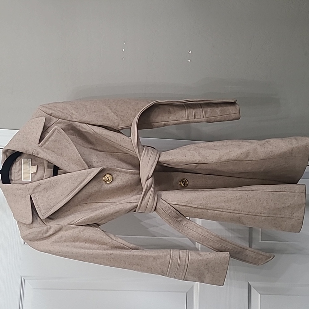 Michael Kors Women Coat XS Tan Gold Buttons Wool Blend Pea Coat Blazer Jacket - Picture 3 of 11